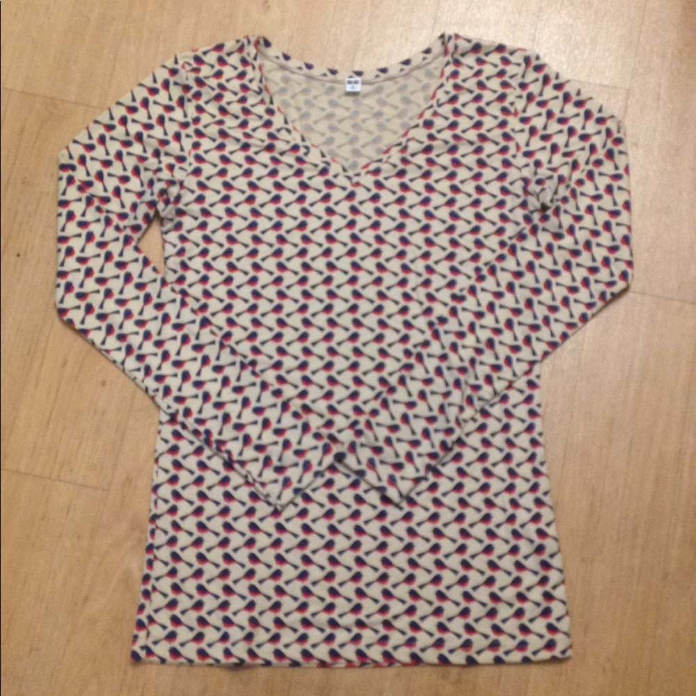 Uniqlo X Orla Kiely Heattech Long Sleeve V-Neck